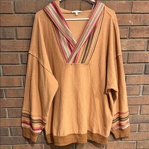 Striped Tan Hooded Sweatshirt by Easel medium festival hoodie boho 3BN